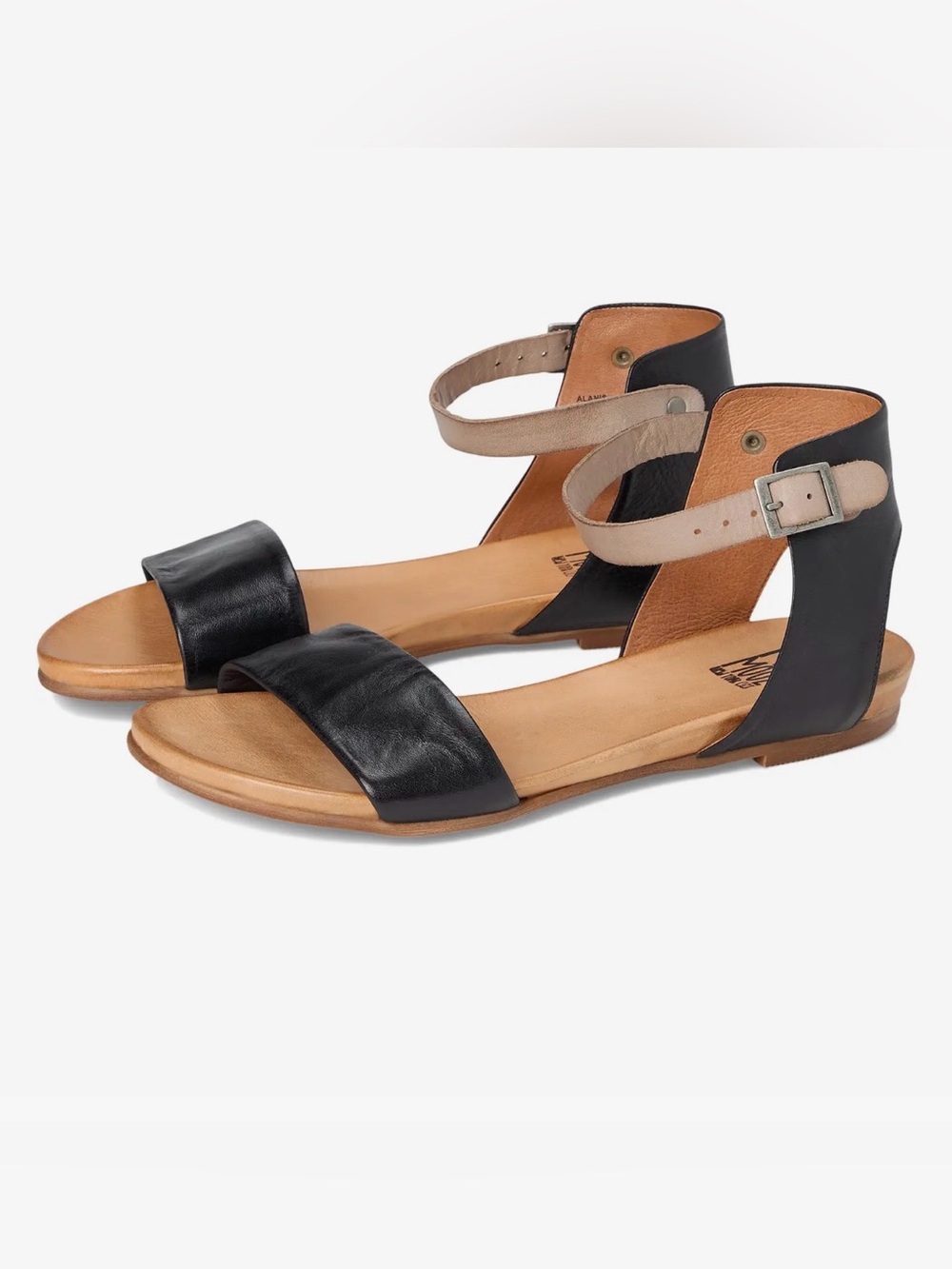 Miz Mooz Alanis Sandals Womens 8 Black Leather Ankle Strap Flat Boho Two-Tone